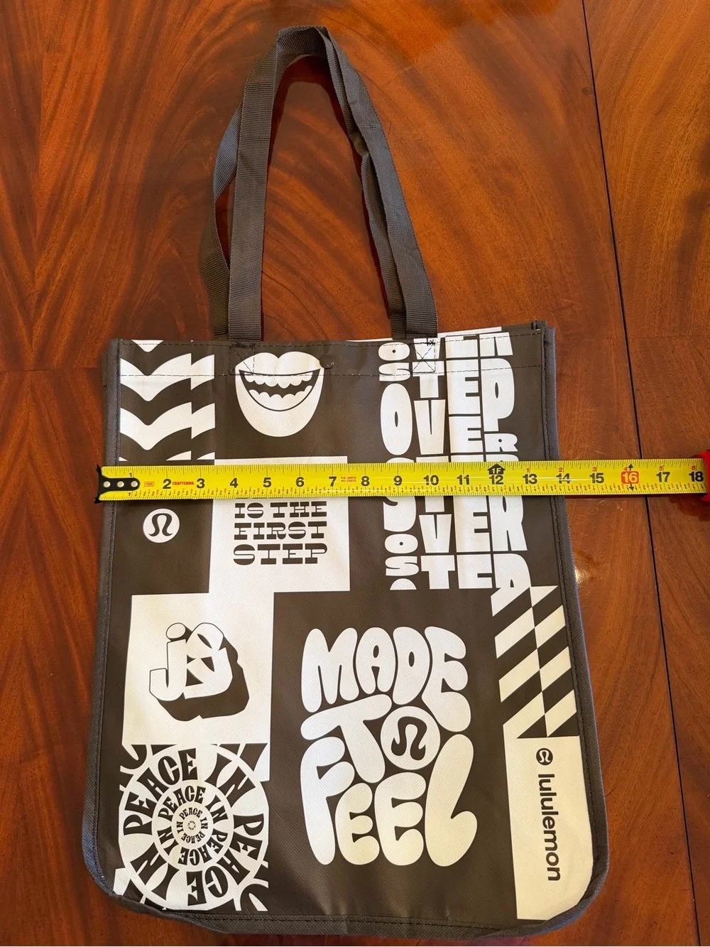 NEW Lululemon Large Reusable Shopper Bag Sequoia Brown Graphic Print